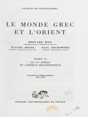 cover image of Le monde grec et l'Orient, 2